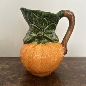 OLFAIRE Pottery Majolica 9.5” Orange Pitcher  Made in Portugal